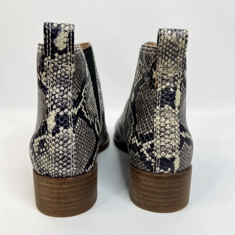 Madewell Carina Chelsea Boot Snake Skin Embossed Leather Sz 6.5 Black Gray AE357